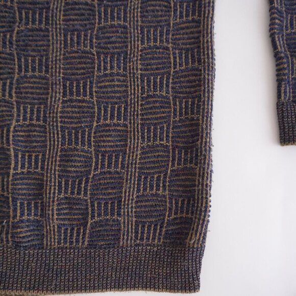 VTG '80S Navy Olive 3D Biggie Cosby Eclectic Grandpa Chunky Crewneck Sweater XL - Picture 5 of 11